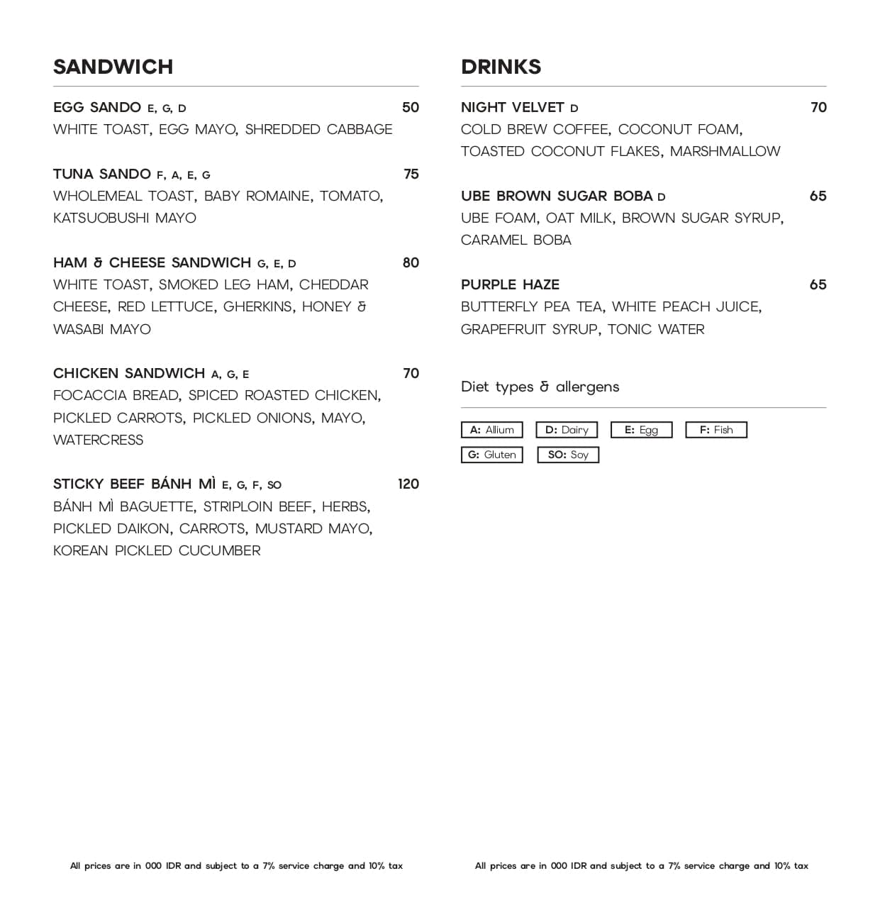 Specials menu, page 2