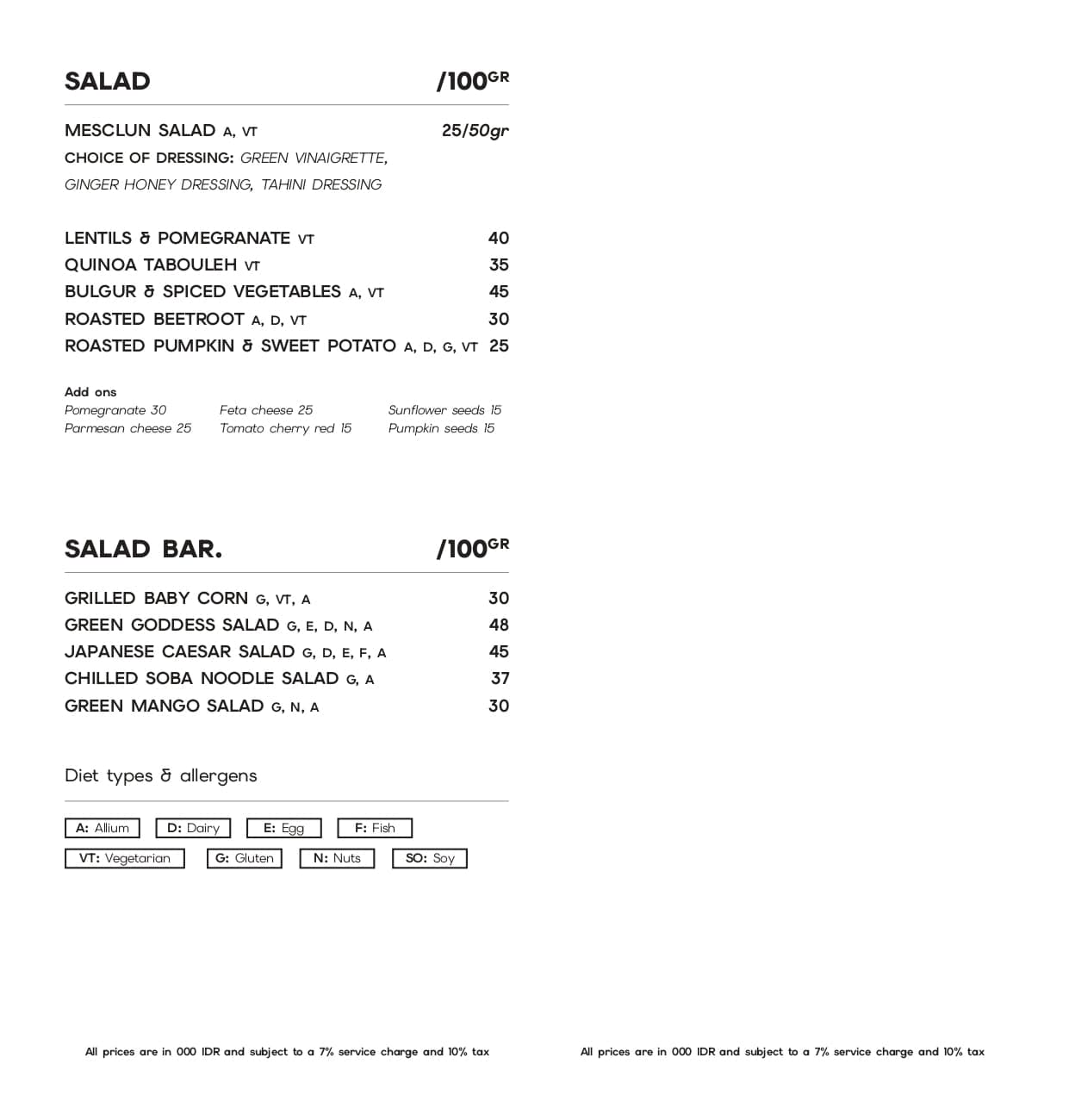 Salad menu, page 2